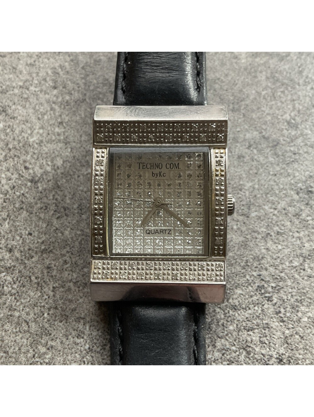 Techno Com By Kc Womens Diamond Tank Style Watch 22mm Silver Tone Case B-I